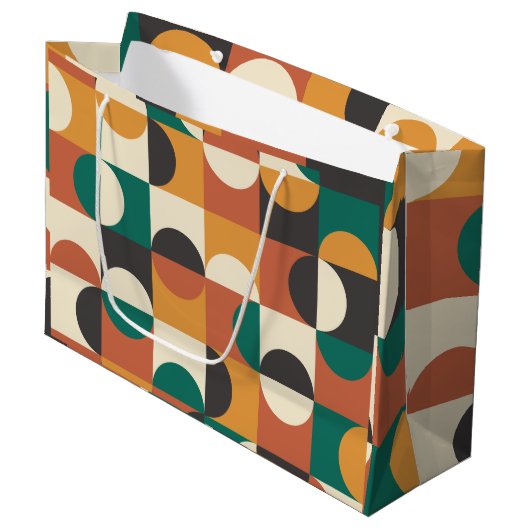 Moderne Halbkreise grün und orange aus der Mitte d Große Geschenktüte (Vorderseite Schrägansicht)