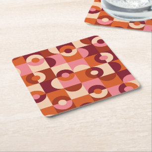 Moderne Halbkreise in Rosa und Orange aus der Mitt Rechteckiger Pappuntersetzer