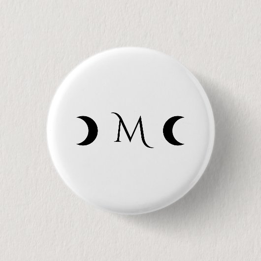 Moderne Halbmonde Schwarz-Weiß-Monogramm Button (Vorderseite)