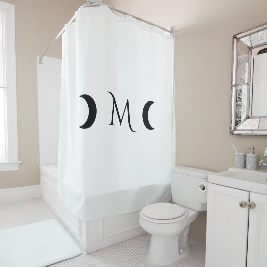 Moderne Halbmonde Schwarz-Weiß-Monogramm Duschvorhang (Beispiel)