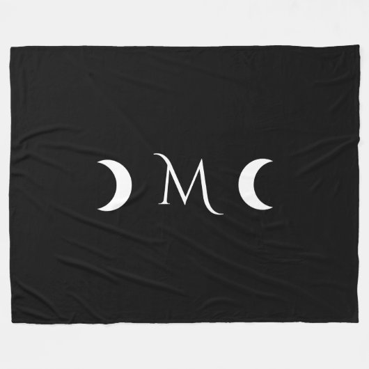 Moderne Halbmonde Schwarz-Weiß-Monogramm Fleecedecke (Vorderseite (Horizontal))