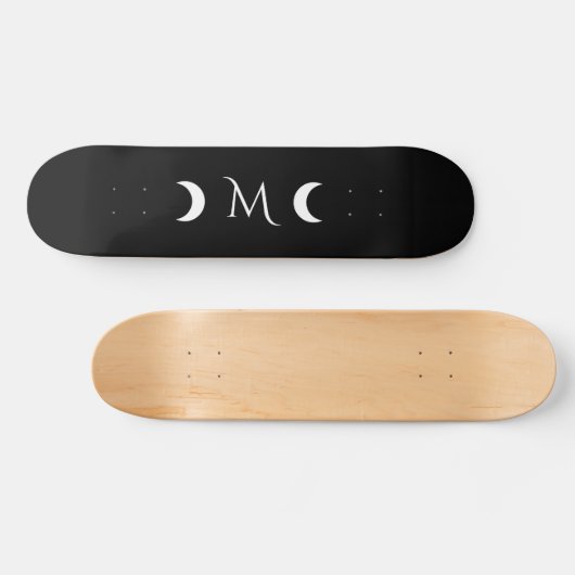 Moderne Halbmonde Schwarz-Weiß-Monogramm Skateboard (Horizontal)
