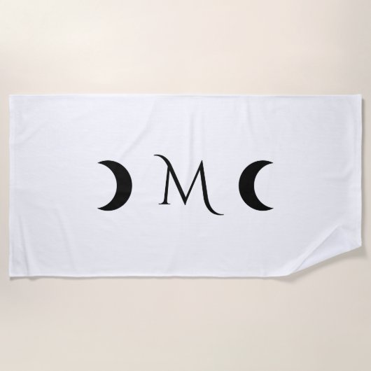 Moderne Halbmonde Schwarz-Weiß-Monogramm Strandtuch (Vorderseite)