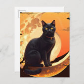 Moderne Halloween Black Cat Einladungspostkarte (Vorne/Hinten)