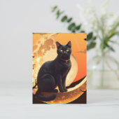 Moderne Halloween Black Cat Einladungspostkarte (Stehend Vorderseite)