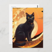 Moderne Halloween Black Cat Postkarte (Vorne/Hinten)