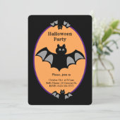 Moderne Halloween-Fledermaus in Schwarz und Orange Einladung (Stehend Vorderseite)