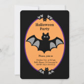 Moderne Halloween-Fledermaus in Schwarz und Orange Einladung (Vorderseite)