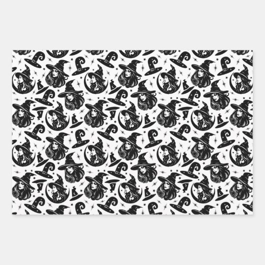 Moderne Halloween-Frau Hexenhut Geschenkpapier Set (Vorderseite 2)