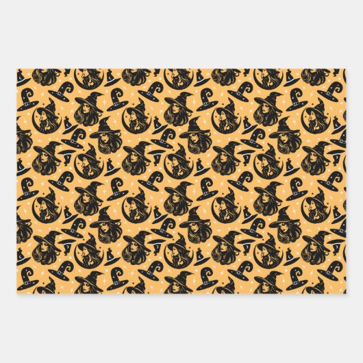 Moderne Halloween-Frau Hexenhut Geschenkpapier Set (Vorderseite)