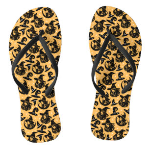 Moderne Halloween-Frau Hexenhut Orange Badesandalen