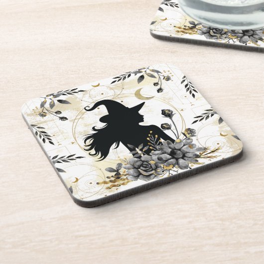 Moderne Halloween Hexe 3 Getränkeuntersetzer (Linke Seite)