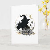 Moderne Halloween Hexe Karte (Gelbe Blume)