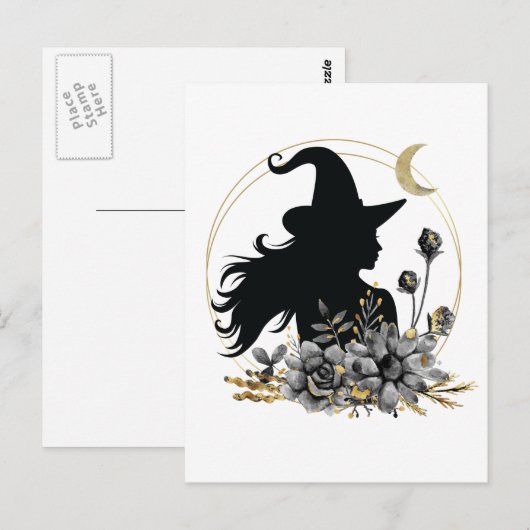 Moderne Halloween Hexe Postkarte (Vorne/Hinten)