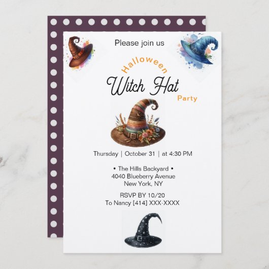 Moderne Halloween-Hexenhut-Party Einladung (Vorne/Hinten)