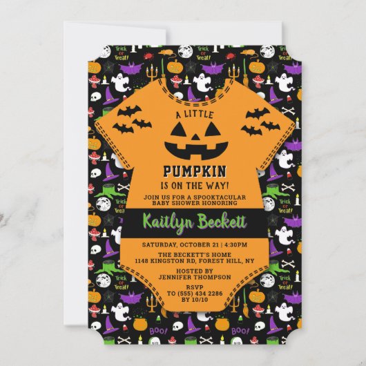 Moderne Halloween-Kinderdusche "Little Pumpkin" Einladung (Vorderseite)