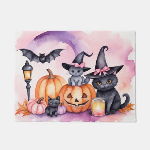 Moderne Halloween Orange Pumpkin schwarze Katzen F Fußmatte
