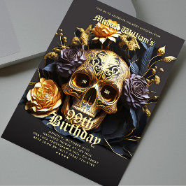 Moderne Halloween Party Black Gold Skull Einladung