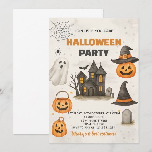 Moderne Halloween-Party Einladung (Vorne/Hinten)
