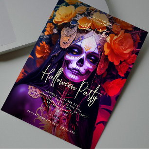 Moderne Halloween-Party für Erwachsene Schwarz Gol Einladung