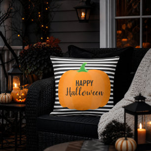 Moderne Halloween-Schwarzstreifen mit Kürbis Kissen