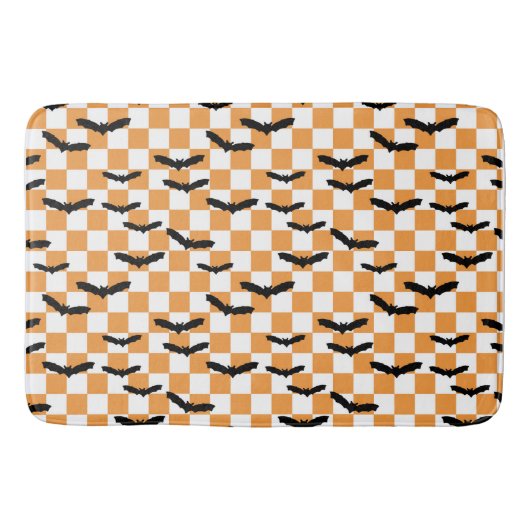 Moderne Halloween Spookobas Orange Checkerboard Badematte (Vorderseite)