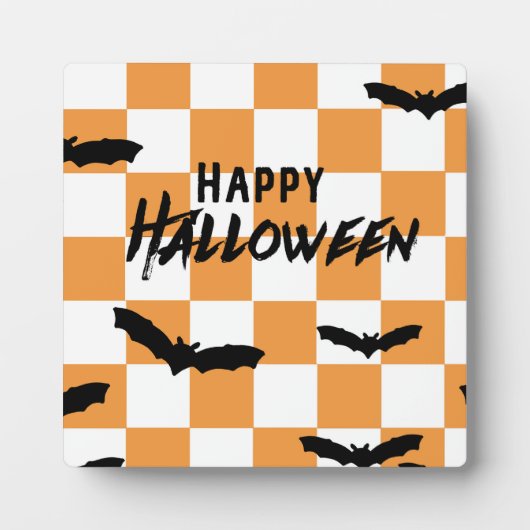Moderne Halloween Spookobas Orange Checkerboard Fotoplatte (Vorderseite)