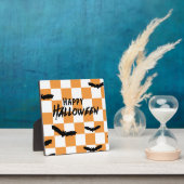 Moderne Halloween Spookobas Orange Checkerboard Fotoplatte (InSitu)