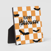 Moderne Halloween Spookobas Orange Checkerboard Fotoplatte (Vorderseite)