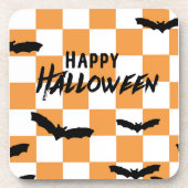Moderne Halloween Spookobas Orange Checkerboard Getränkeuntersetzer (Vorderseite)