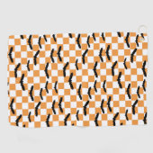 Moderne Halloween Spookobas Orange Checkerboard Golfhandtuch (Horizontal)
