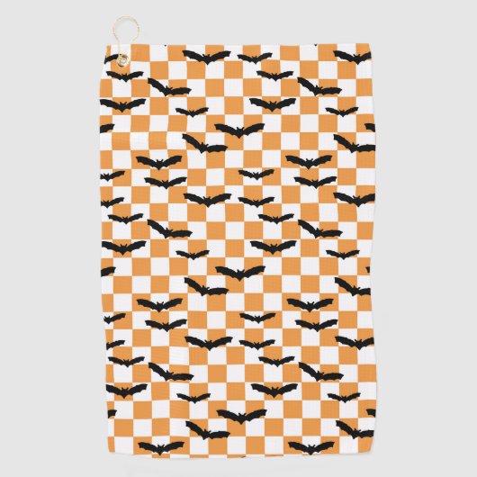 Moderne Halloween Spookobas Orange Checkerboard Golfhandtuch (Vorderseite)