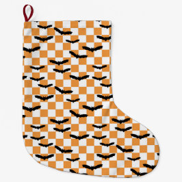 Moderne Halloween Spookobas Orange Checkerboard Großer Weihnachtsstrumpf