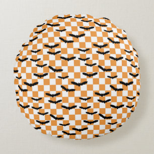 Moderne Halloween Spookobas Orange Checkerboard Rundes Kissen