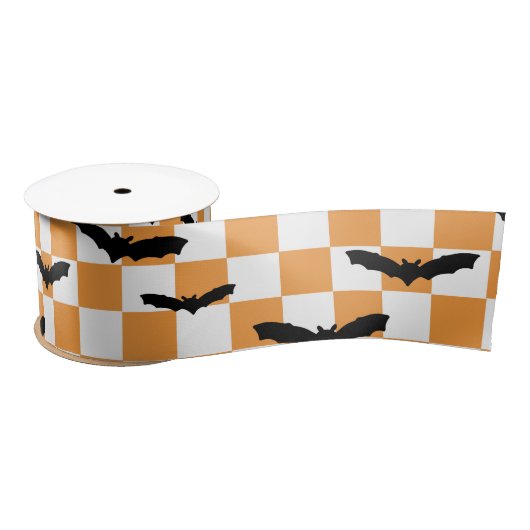 Moderne Halloween Spookobas Orange Checkerboard Satinband (Spule)