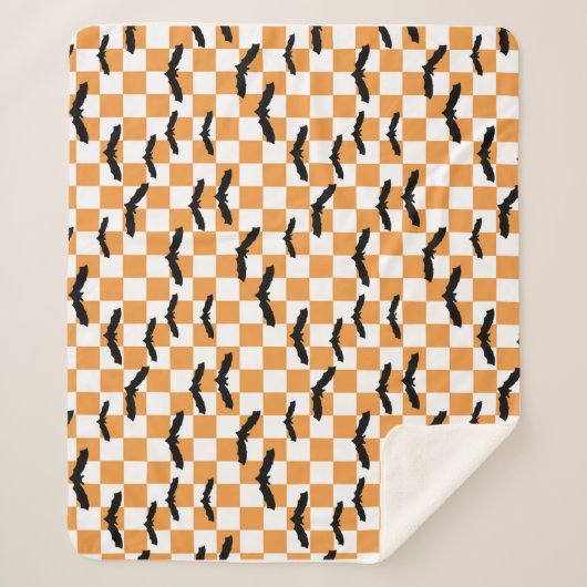 Moderne Halloween Spookobas Orange Checkerboard Sherpadecke (Vorderseite)