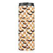 Moderne Halloween Spookobas Orange Checkerboard Thermosbecher (Rückseite)