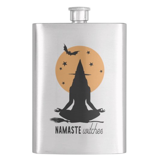Moderne Halloween-Yoga-Hexe Flachmann (Vorderseite)