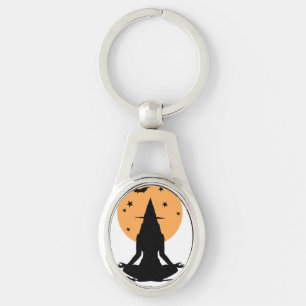 Moderne Halloween-Yoga-Hexe Schlüsselanhänger