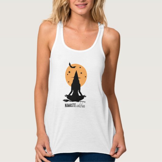 Moderne Halloween-Yoga-Hexe Tank Top (Vorderseite)
