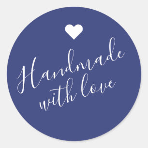 Moderne Handarbeit mit Liebe Drehbuch blaues Herz Runder Aufkleber