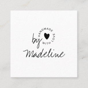 Moderne Handarbeit mit Liebes-Schrift-Herz Quadratische Visitenkarte