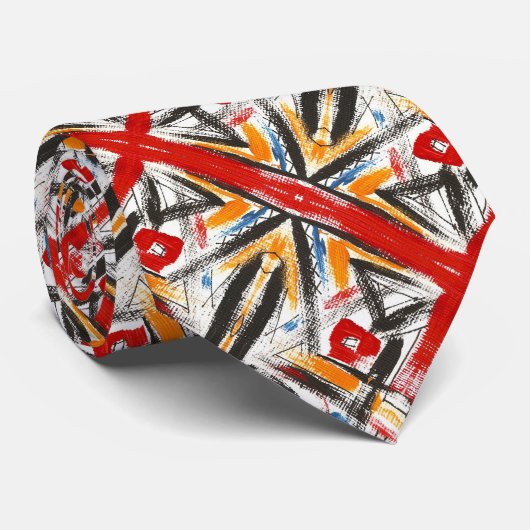 Moderne, handbemalte Abstrakt geometrische Formen Krawatte (Gerollt)