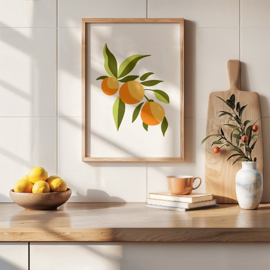 Moderne handbemalte Gouache Orange Branch Art Poster