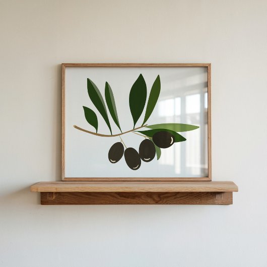 Moderne handgearbeitete Gouache Olive Branch Art Poster