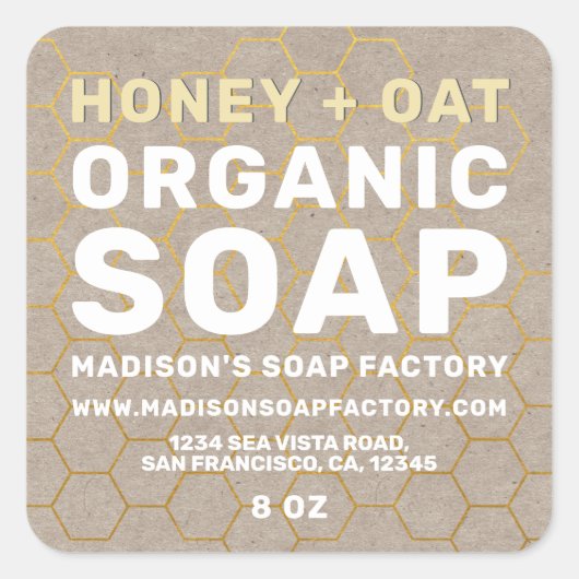 Moderne, handgefertigte Honigkörbe, Seife, Square Quadratischer Aufkleber (Vorderseite)