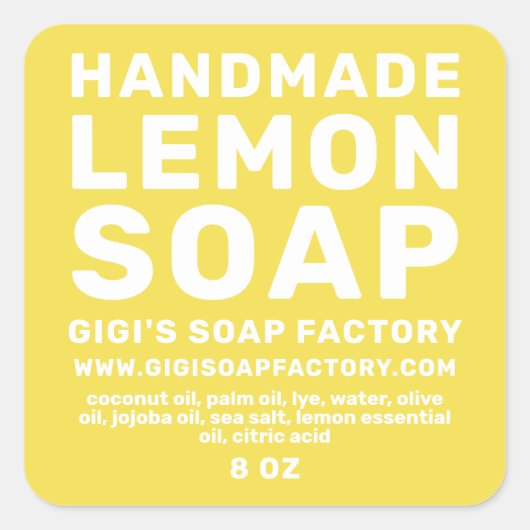 Moderne, handgefertigte Lemon-Seife zur Illuminier Quadratischer Aufkleber (Vorderseite)