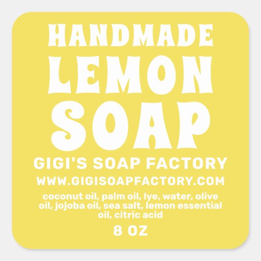 Moderne, handgefertigte Lemon-Seife zur Illuminier Quadratischer Aufkleber (Vorderseite)