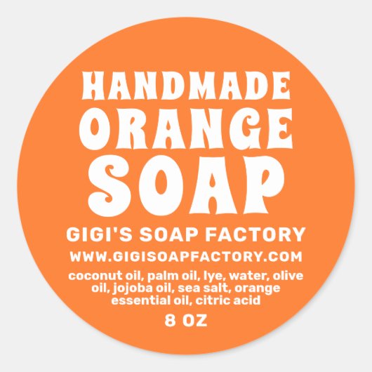 Moderne, handgefertigte Orangenseife Runder Aufkleber (Vorderseite)