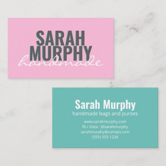 Moderne, handgefertigte Pink-Minze-Schrift Typogra Visitenkarte (Vorne/Hinten)